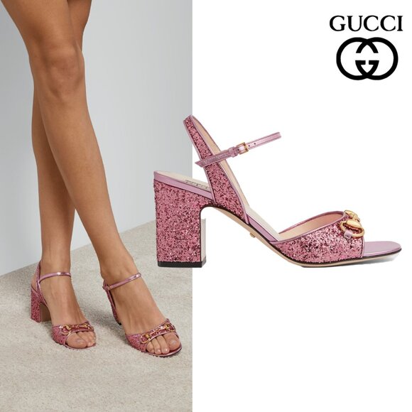 Gucci Horsebit Glittered Sandals - Pink size 37 - Picture 3 of 13